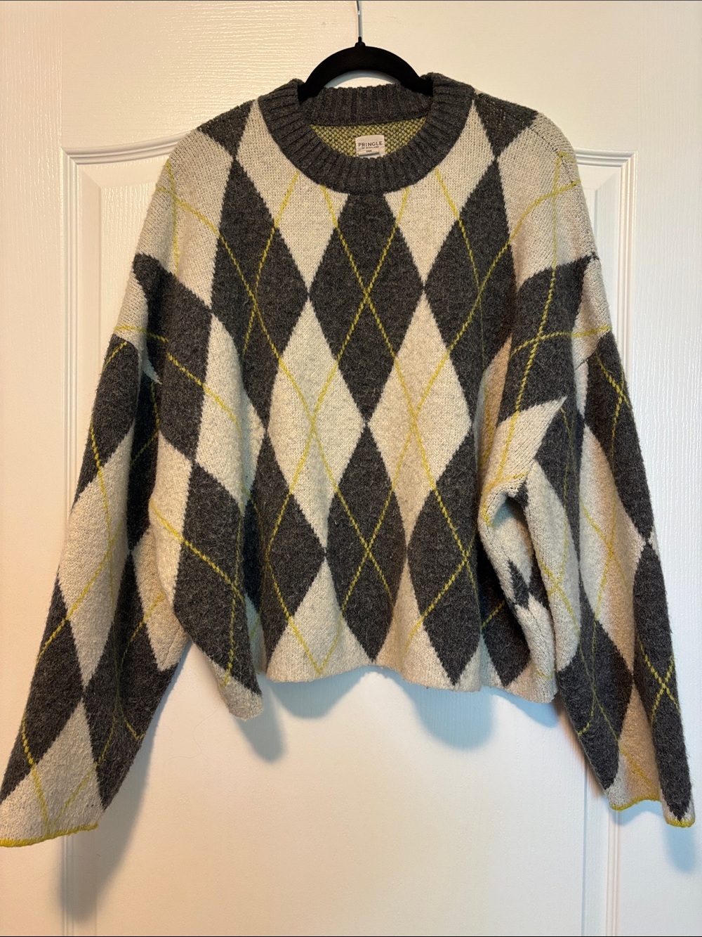 H&M Argyle Crewneck Sweater in Gray, Cream & Yellow